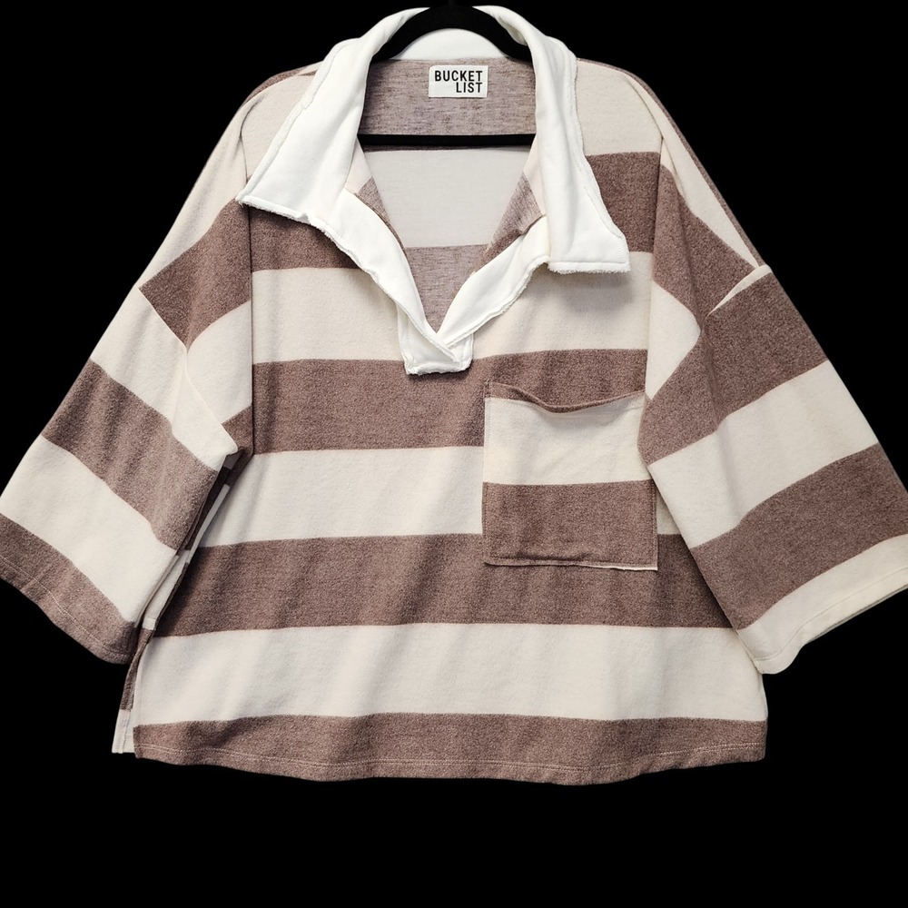 BUCKETLIST‎ Slouchy Sunday Afternoon Sweatshirt Womens L Oversized Brown Striped